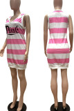 Pink Casual Striped Print Patchwork V Neck Straight Dresses
