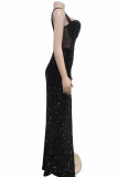 Red Sexy Patchwork Hot Drilling Backless Slit Spaghetti Strap Long Dress Dresses