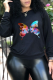 Black Casual Street Print Patchwork O Neck Tops