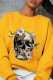 Yellow Street Print Patchwork O Neck Tops