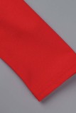 Red Casual Solid Patchwork Turndown Collar A Line Dresses