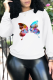 White Casual Street Print Patchwork O Neck Tops