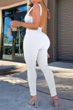 White Casual Sportswear Solid Patchwork U Neck Skinny Jumpsuits
