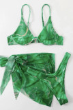 Green Sexy Print Patchwork Swimwears
