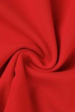 Red Casual Solid Patchwork Turndown Collar A Line Dresses