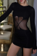 Black Sexy Solid Mesh O Neck Pencil Skirt Dresses
