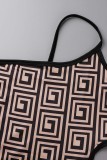 Black Sexy Print Hollowed Out Backless One Shoulder Sling Dress Dresses