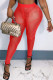 Red Sexy Solid See-through Skinny High Waist Pencil Solid Color Trousers