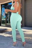 White Casual Sportswear Solid Patchwork U Neck Skinny Jumpsuits