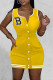 Yellow Casual Letter Patchwork O Neck Vest Dress Dresses