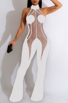 White Sexy Solid Bandage Patchwork See-through Backless Halter Skinny Jumpsuits