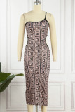 Black Sexy Print Hollowed Out Backless One Shoulder Sling Dress Dresses
