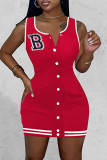 Red Casual Letter Patchwork O Neck Vest Dress Dresses
