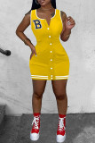 Red Casual Letter Patchwork O Neck Vest Dress Dresses