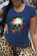 Navy Blue Street Pierced Patchwork O Neck T-Shirts