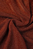 Tangerine Red Sexy Solid Patchwork Slit Off the Shoulder Evening Dress Dresses