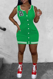 Red Casual Letter Patchwork O Neck Vest Dress Dresses