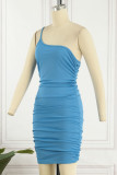 Pink Sexy Solid Patchwork Fold Spaghetti Strap Pencil Skirt Dresses