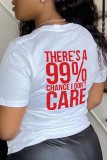White Casual Letter Print Basic O Neck T-Shirts