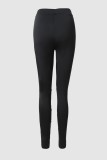 Black Sexy Casual Solid Hollowed Out Chains Skinny High Waist Pencil Solid Color Trousers