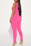 Pink Casual Sportswear Solid Patchwork U Neck Skinny Jumpsuits