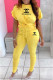 Yellow Casual Print Letter O Neck Short Sleeve Two Pieces
