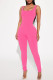 Pink Casual Sportswear Solid Patchwork U Neck Skinny Jumpsuits