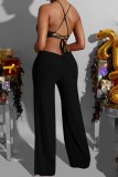 Yellow Sexy Casual Solid Backless Cross Straps O Neck Regular Jumpsuits