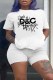 White Casual Print Letter O Neck T-Shirts