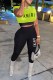 Fluorescent Green Casual Print Letter O Neck Short Sleeve Two Pieces