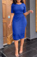 Blue Casual Elegant Solid Patchwork O Neck One Step Skirt Dresses