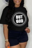 White Casual Letter Print Basic O Neck T-Shirts