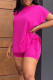 Rose Red Casual Solid Patchwork Draw String O Neck Short Sleeve Two Pieces