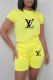 Yellow Casual Print Letter O Neck Short Sleeve Two Pieces