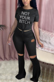 Pink Fashion Sexy Short Sleeve O Neck Regular Sleeve Regular Letter Print Two Pieces
