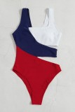 White Rose Red Sexy Solid Patchwork Backless Contrast Swimwears (With Paddings)