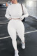 White Fashion Casual Adult Solid Embroidered O Neck Long Sleeve Regular Sleeve Regular Two Pieces
