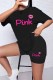 Black Casual Print Letter O Neck Short Sleeve Two Pieces