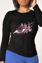 Black Street Eyes Printed Patchwork O Neck T-Shirts