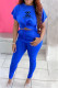 Blue Casual Print Letter O Neck Short Sleeve Two Pieces