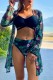 Black Sexy Print Patchwork Swimsuit Three Piece Set (With Paddings)
