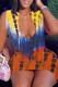 Orange Sexy Print Tie-dye V Neck Sleeveless Dress Dresses