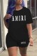 Black Casual Print Letter O Neck Short Sleeve Two Pieces