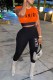 Orange Casual Print Letter O Neck Short Sleeve Two Pieces
