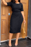 Brick Red Casual Elegant Solid Patchwork O Neck One Step Skirt Dresses