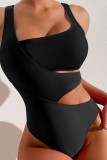 White Rose Red Sexy Solid Patchwork Backless Contrast Swimwears (With Paddings)