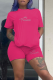 Rose Red Street Print Patchwork O Neck Short Sleeve Two Pieces