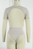 Red Sexy Solid Backless Short Sleeve Swimwears (Without Paddings)
