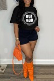 White Casual Letter Print Basic O Neck T-Shirts