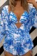 Blue Sexy Print Bandage Swimsuit Three Piece Set (With Paddings)